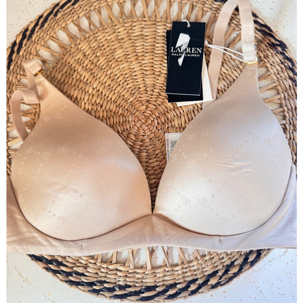 Lauren Ralph Lauren Beige Monogram Logo Underwire Bra 32D NWT